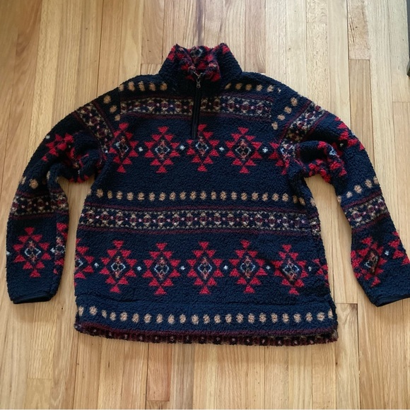 NWOT Sonoma Nordic Sherpa multi color Half Zip Popover size XL - Picture 2 of 12